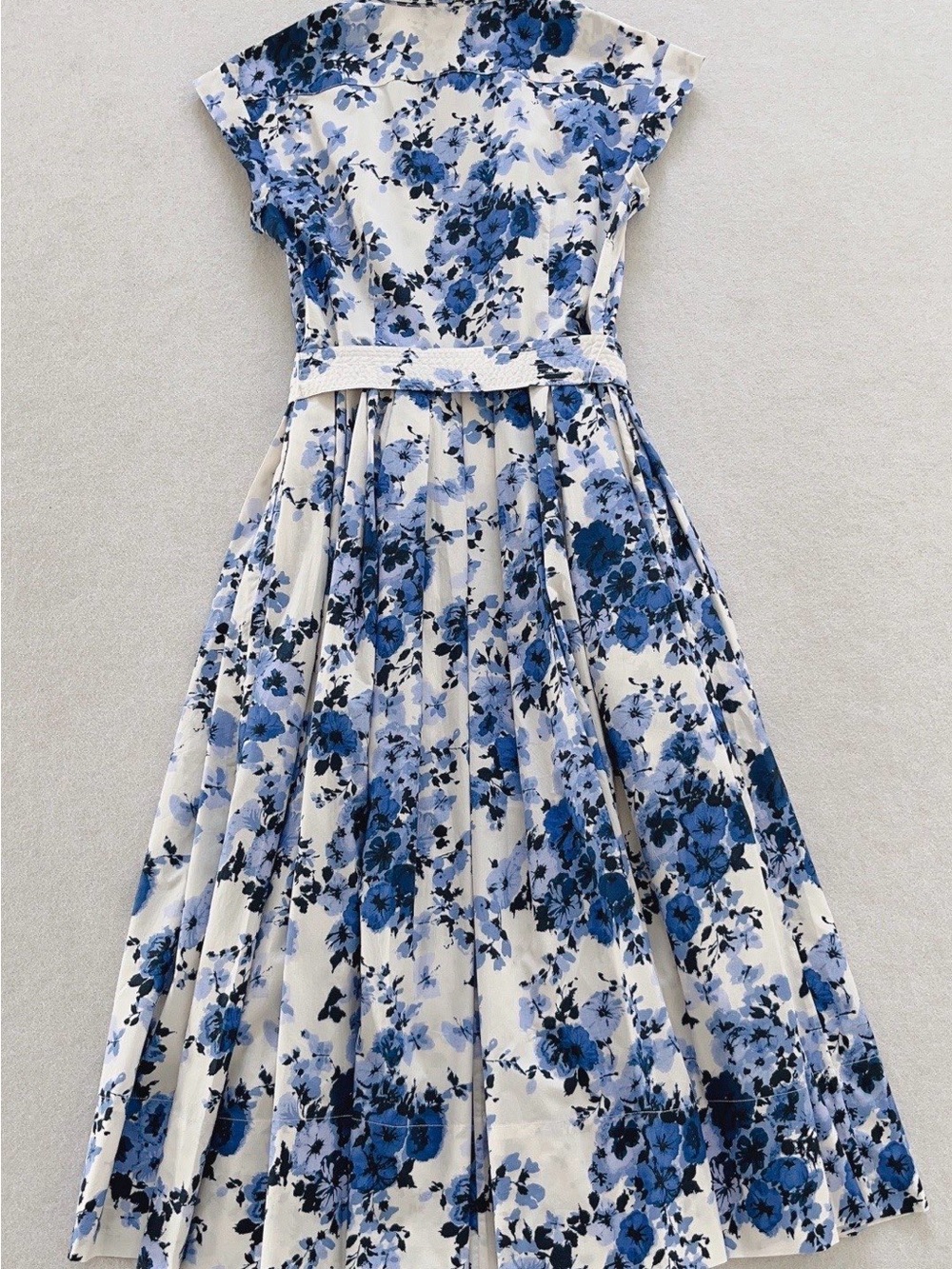 NWOT Cara Cara Blue Floral Belted Linen Midi Dress, Size US 2/4/6/8 - Picture 4 of 14
